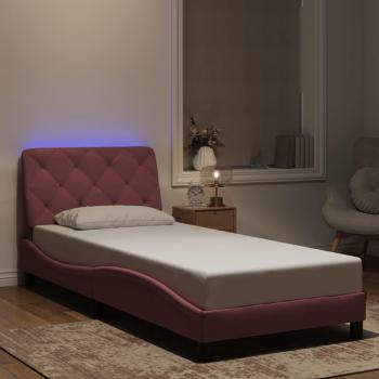 Cama Rosa 90x190 cm con Luces LED en Terciopelo
