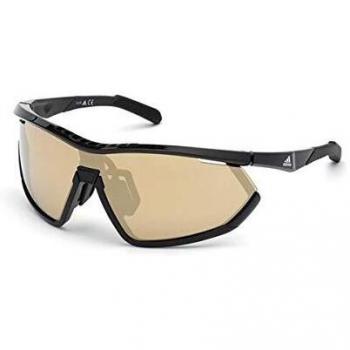 adidas Sport- Gafas de sol SP0002-forma de mascara, color negro brillante, lentes marrón espejado,segunda lente de color naranja intercambiable