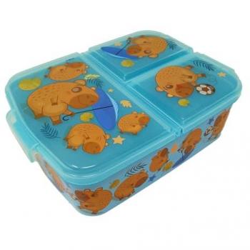 Sandwichera Múltiple Capibara con 3 Divisiones, Fiambrera Escolar Ligera y Fácil de Limpiar 18,5x14x6cm para Niños y Niñas