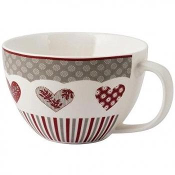 H H & Taza Jumbo Diseño de Corazones con Platillo Porcelana, Diseño de Animales, Color Rojo y Blanco