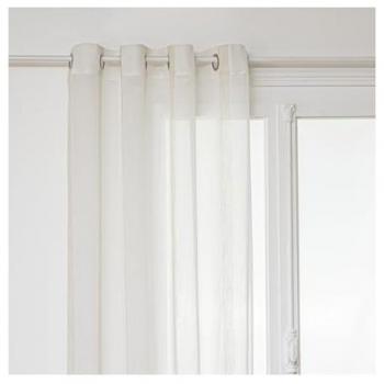 Cortina de Lino Blanca con Rayas Beiges y Ojetes - 140 x 240 cm - Atmosphera