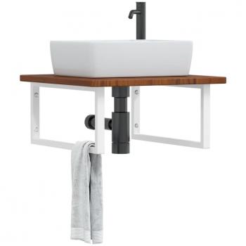 Estante de lavabo de pared de acero y madera maciza de roble vidaXL Marrón