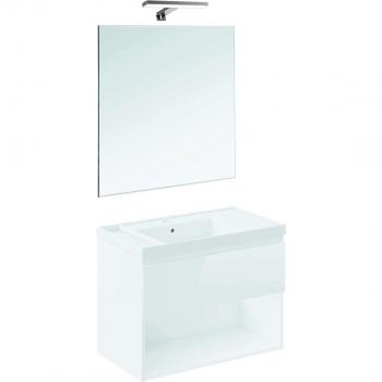 Conjunto de baño Cosmic - Mueble suspendido Teckstone 1 cajón y 1 hueco, lavabo, espejo y aplique