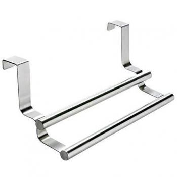 WENKO Toallero para puerta Twin - 2 barras, Acero inoxidable, 23.5 x 11 x 9 cm, Plata mate