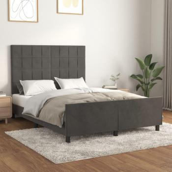 Cama con cabecero de terciopelo gris oscuro 140x190 cm