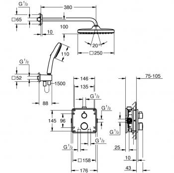 Grifo de Ducha Empotrado Grohe Grohtherm Cube Termostático 250 mm Cromo