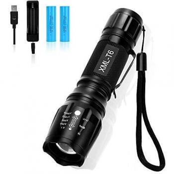 Linterna LED,2000 Lúmenes Alta Potencia XML-T6 Antorcha de Mano,linterna recargable USB de la linterna LED portátil,5 Modos Zoomable Impermeable Táctica