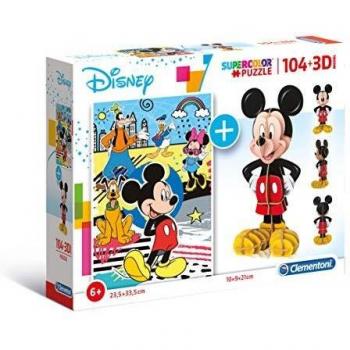 Clementoni-20157 Mickey Puzzle 104 Piezas+3D Model, Multicolor