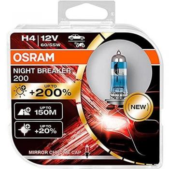 OSRAM NIGHT BREAKER 200, H4, + 200% más luz, lámpara de faro halógena