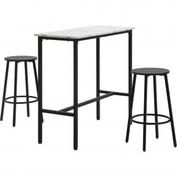 Conjunto de Mesa Alta de Bar con 2 Taburetes Redondo Set de 3 Piezas - Blanco y Negro