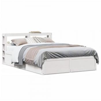 Estructura de cama con cabecero blanco 135x190 cm madera maciza de pino