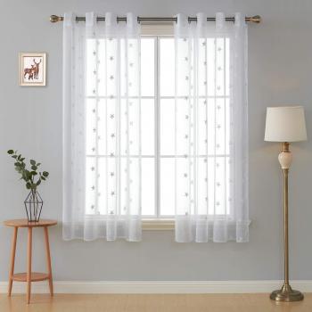 Deconovo Visillo Bordado para Ventana con Ollaos 2 Piezas 140 x 180 cm Blanco Estrella