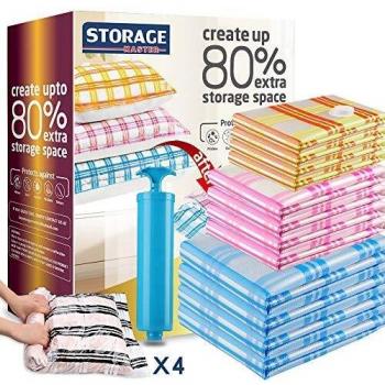 Storage Master Bolsas de almacenamiento al vacío para ropa, Bolsas ahorradoras de espacio con bomba 16 piezas