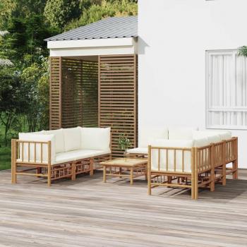 vidaXL 9-Piece Garden Lounge Set with Cream White Cushions and Bamboo Design