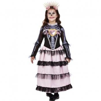 Smiffy's Disfraz de Señorita del Día de Muertos negro y rosa para niña