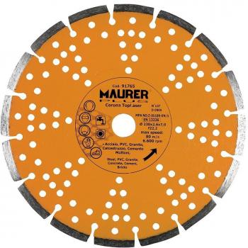 Maurer 9012010 Disco Diamante Maurer Segmentado Laser Granito, Acero, PVC, Hormigon, 230 mm.
