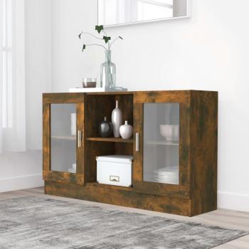 Vitrina de madera contrachapada 120x30,5x70 cm en roble ahumado, Mueble de Almacenaje de Salón, Buffet moderno, Armario Auxiliar y Armario de Almacenamiento