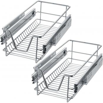 Cajones telescópicos para cocina y dormitorio Tectake - 2 unidades, bandeja telescópica para armarios de 30 cm, 40 cm, 50 cm o 60 cm de ancho (medida exterior), fácil