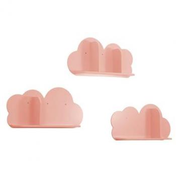Estantería de Pared Nube Infantil, Set de 3, Rosa, Nephos, 34.5x12x23.5 cm