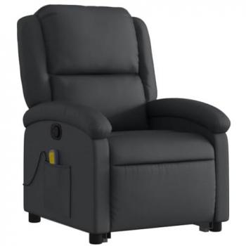 Sillón Reclinable de Masaje Elevable en Cuero Auténtico Negro