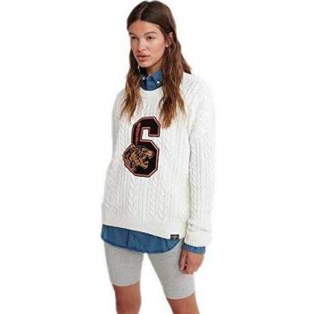 Superdry Preppy Applique Cable Knit Jersei Mujer Cream M