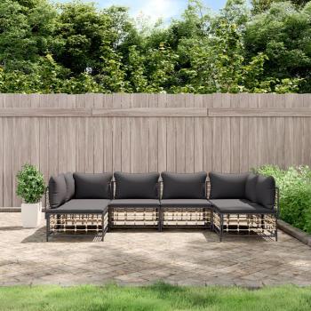 vidaXL 6-Piece Anthracite Poly Rattan Garden Lounge Set with Cushions