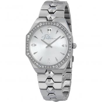Reloj Police Montaria PL.16038BS/04M para mujer, 36mm, correa de acero inoxidable, resistencia al agua hasta 50 metros, esfera negra con detalles plateados y cristal mineral