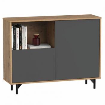 Aparador Anori Madera Melamina Color Roble Gold y Gris 112x86x30 cm