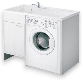 Armario con tapa para lavadora de 1 puerta y lavabo, 109x60x89 cm, posición de la lavadora a la derecha
