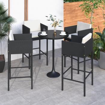 Taburetes de Bar 4 Pcs con almohadas negras en Polyrattan