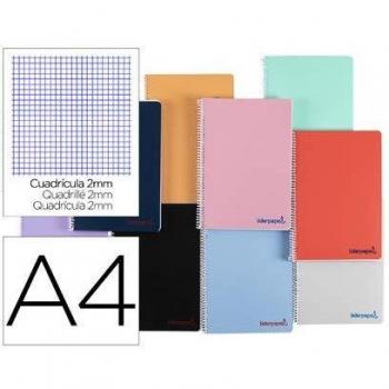 Cuaderno espiral liderpapel a4 wonder tapa plastico 80h 90gr milimetrado 2mm con margen colores surtidos.