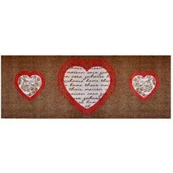 Alfombrilla LifeStyle 100079 3 Corazones, alfombra antideslizante y lavable, ideal para el armario, la cocina o el dormitorio, 67 x 170 cm, marrón / rojo