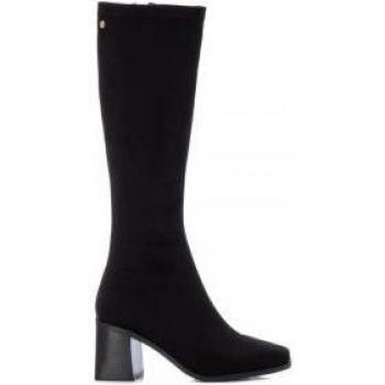 Xti Botas Mujer Antelina Negras Tacón 7cm Cierre Cremallera