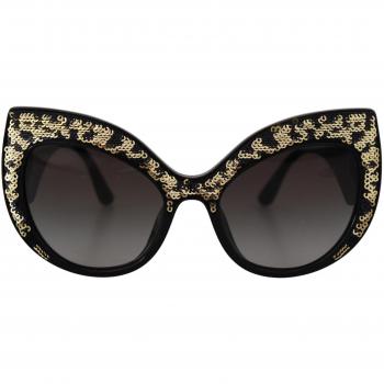 Dolce & Gabbana Black Gold Sequin Butterfly Polarized DG4326 Sunglasses, female, black, size: ONE SIZE