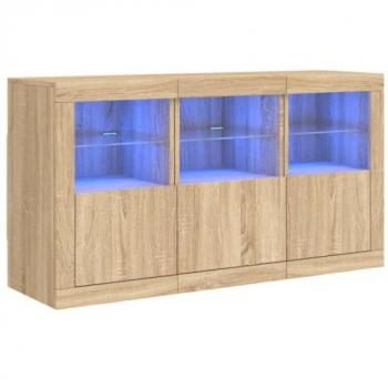 Aparador con luces LED roble Sonoma 123x37x67 cm Marrón
