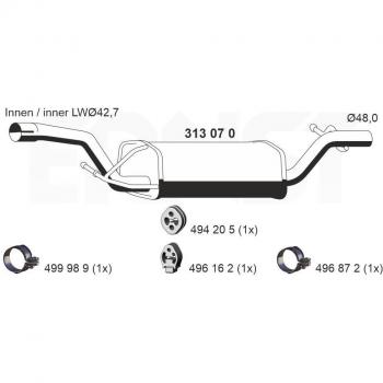 Silenciador Intermedio ERNST 313070 para Ford Focus 2 y C-Max, compatible con piezas 1677746, 3m51-5230-Mc, 1364171
