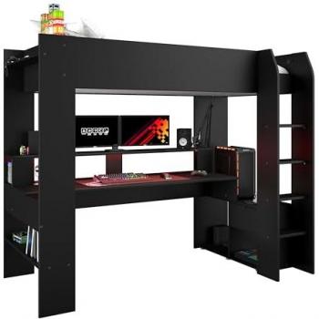 Litera alta con escritorio Melamina Negro 220x180x116 cm