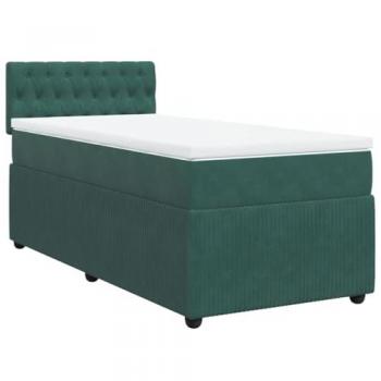 Cama box spring con colchón terciopelo verde oscuro 90x200 cm