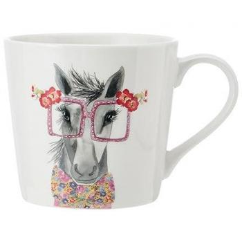 Taza de Porcelana Fina MIKASA Tipperleyhill con Estampado de Caballos y Detalles en Oro - 380 ml, Ideal para Té y Café, Presentación en Caja de Regalo