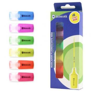 Mini Rotulador Fluorescente Bismark Neon 6 Unidades - Alta visibilidad, tinta de secado rápido, punta resistente, ideal para subrayar y resaltar, colores surtidos
