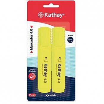 Kathay 86211960. Pack de 2 Subrayadores, Color Amarillo, Punta Biselada 4mm
