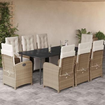 9-Piece Beige Poly Rattan Garden Dining Set with Cushions