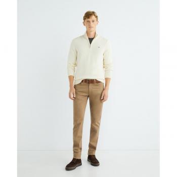 Jersey de hombre Gant de algodón beige con cierre de media cremallera, talla L