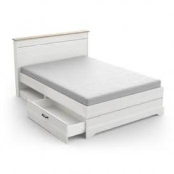 Cama con 2 cajones y 2 estantes, diseño escandinavo, tamaño 140x200 cm, color blanco