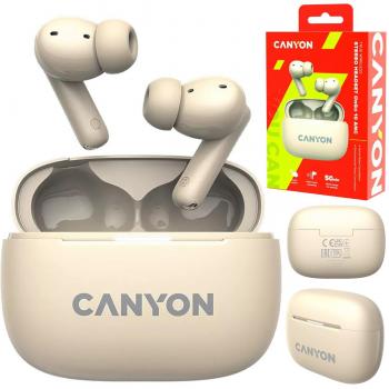 Auriculares TWS-10 Beige Canyon Bluetooth Inalámbricos con Estuche de Carga, Diseño Ergonómico, Control Táctil, Autonomía de Hasta 20 Horas y Sonido de Alta Calidad