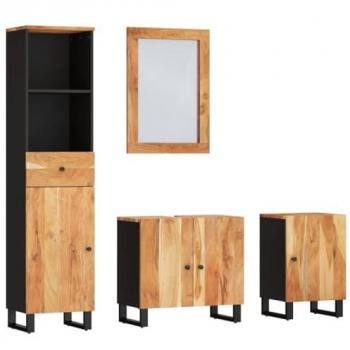 Conjunto de muebles de baño 4 piezas madera maciza de acacia