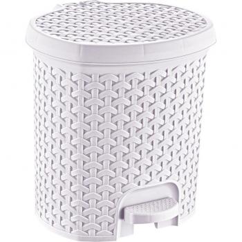 Cubo de Basura Rattán con Pedal Keeeper, 3L, Blanco Nórdico, Papelera Polivalente, Tapa, Diseño Rattán, Tamaño 19,5x20,5x20,