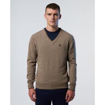 Jersey de hombre cuello pico en mezcla de cashmere color beige con detalles en contraste - North Sails