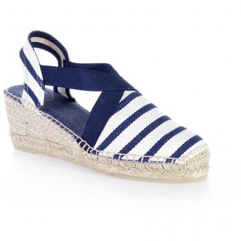 Alpargatas de cuña para mujer Toni Pons Tarbes de tejido a rayas con elásticos, color Ecru/Navy, talla 39 EU