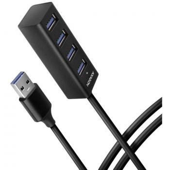 AXAGON HUE-M1AL 4-Port Mini USB 3.2 Gen 1 Hub with 1.2m Cable (Metal, Silver)